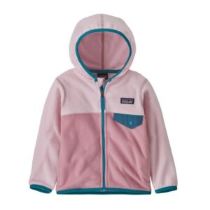 A product shot of a pink Patagonia child's fleece, one of the best outdoor gift ideas for kids this Christmas.