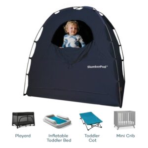 A product shot of a SlumberPod, which a child peeking out from the entrance, one of the best outdoor gift ideas for kids this Christmas.