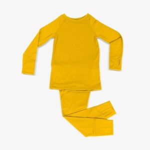 Product shot of bright yellow base layers for kids from Iksplor.