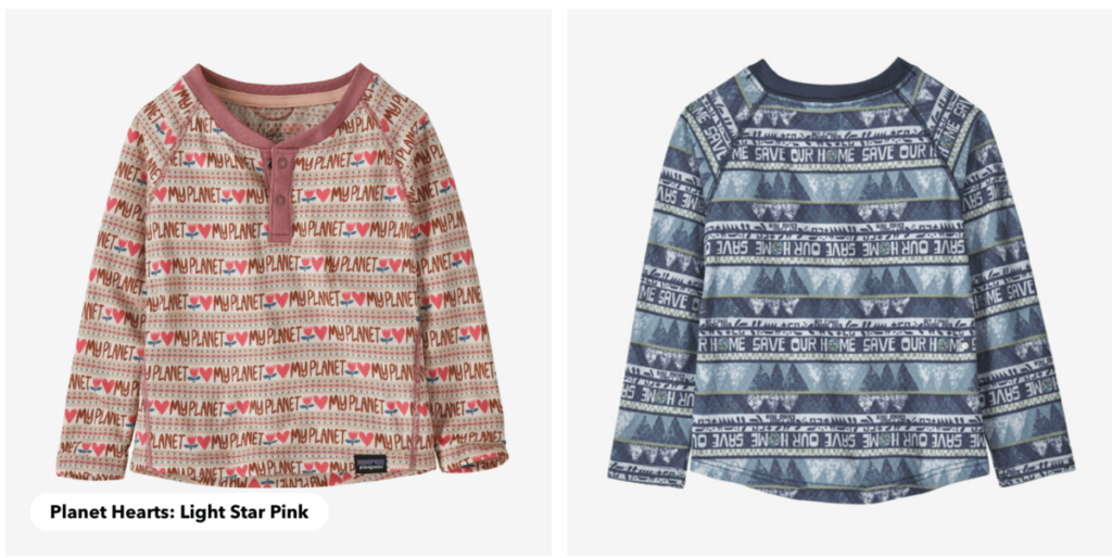 Two long-sleeve base layer tops from Patagonia, side by side.